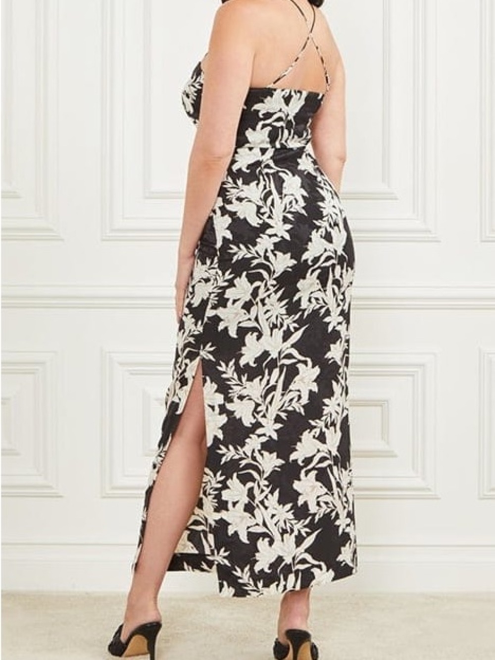 New Guess by Marciano Black Maxi Dress with White Floral Print